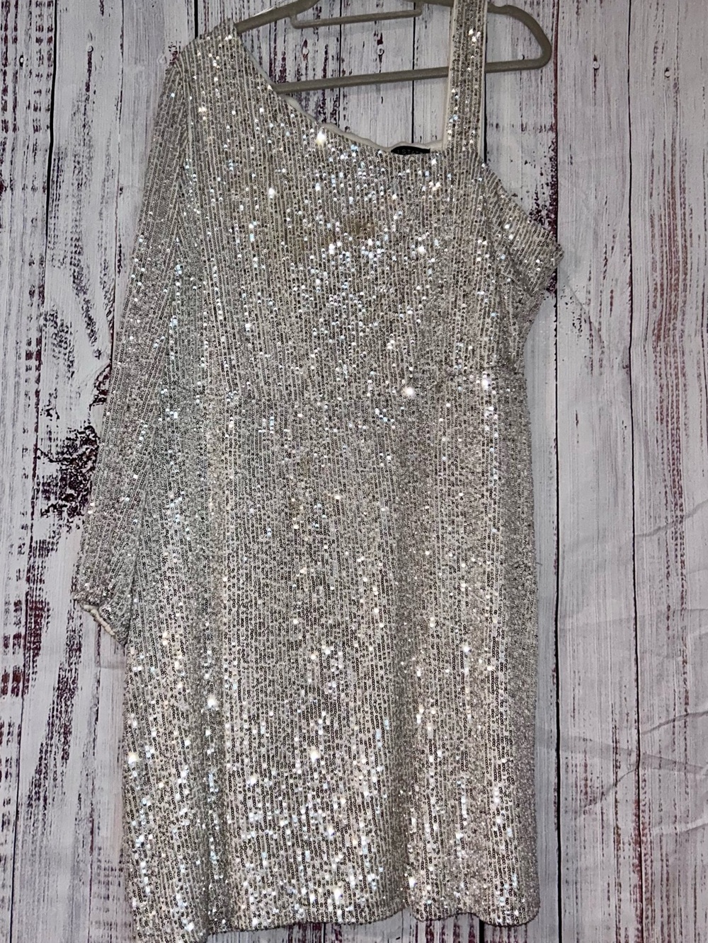 1. State Silver Sequin One-Shoulder Cocktail Dress